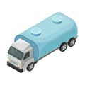 Water Distribution with Cargo Truck Carrying Metal Tank with Liquid Isometric Vector Illustration