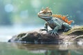 water dragon basking on a rock Royalty Free Stock Photo