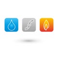 Water dripping, fire and pipes, plumber and plumbing logo
