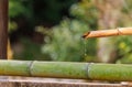 Water drips from bamboo pipe in wash basin at Japanese shrine Royalty Free Stock Photo