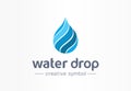 Water drop, aqua creative symbol concept. Clean wave, fresh drink, blue eco product abstract business logo. Spiral Royalty Free Stock Photo