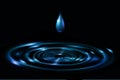 Water Drop background isolated on black background. Realistic blue splash water waves surface from drop. Vector circle ripple Royalty Free Stock Photo