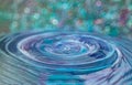 Water drop on a blue glass with circle