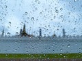 Water drop on car glass when raining in monsoon season Royalty Free Stock Photo