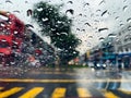 Water drop on car glass when raining at monsoon season Royalty Free Stock Photo