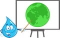 Water Drop Character Holding A Pointer Presenting On A Board Green Earth Royalty Free Stock Photo