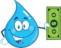 Water Drop Character Showing A Dollar Bill