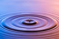 Water drop close up with concentric ripples colourful blue and a Royalty Free Stock Photo