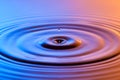 Water drop close up with concentric ripples colourful blue and a Royalty Free Stock Photo