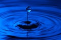 Water drop close up with concentric ripples colourful blue surface Royalty Free Stock Photo