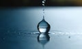 Water drop close up. Splash effect after collision a falling drops with water Surface Royalty Free Stock Photo