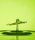 Water Drop Collisions Macro Photography with green background