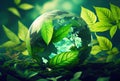 Water drop in earth shape with green leaves in the jungle. World Environment Day and World Water Day concept. Environmental Royalty Free Stock Photo