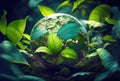 Water drop in earth shape with green leaves in the jungle. World Environment Day and World Water Day concept. Environmental Royalty Free Stock Photo