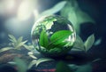 Water drop in earth shape with green leaves in the jungle. World Environment Day and World Water Day concept. Environmental Royalty Free Stock Photo