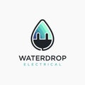Water drop electrical logo icon vector template, green energy logo template