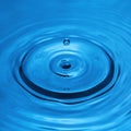 Water drop falling into water making a perfect droplet splash in blue Royalty Free Stock Photo