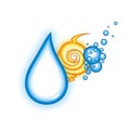 Water Drop, Flame and Bubbles Graphic Illustration on White Background Royalty Free Stock Photo
