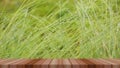 Water drop on grass and wooden table for product display Royalty Free Stock Photo