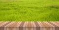 Water drop on grass and wooden table for product display Royalty Free Stock Photo