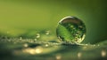 Water drop from green leaf on green bokeh blur background. Earth day concept Royalty Free Stock Photo