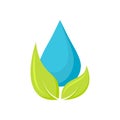 Water drop green leaf water purification logo flat Royalty Free Stock Photo