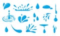 Water drop icon. Blue raindrop and droplet logo. Graphic drip and oil splash. Liquid falling dew and fluid splatter. Pure fresh Royalty Free Stock Photo