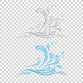 Water And Drop Icon - Blue wave and water splashe, wavy symbol of nature in motion vector Illustrations. Royalty Free Stock Photo