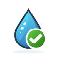 Water drop icon with checkmark. Clean water concept. Drinkable water icon isolated on white Royalty Free Stock Photo