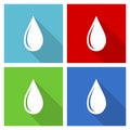 Water drop icon set, flat design vector illustration in eps 10 for webdesign and mobile applications in four color options