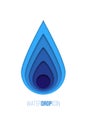 Water drop icon. Vector blue paper water drop isolated on white background. Royalty Free Stock Photo