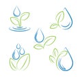 Water drop and leaf symbol vector set