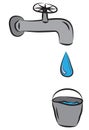 Water drop leaking from tap in to metal bucket