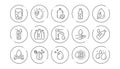 Water drop line icons. Bottle, Antibacterial filter and Tap water. Linear icon set. Vector