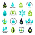 Water drop logo. Liquid splash and pure mineral water symbol, raindrop and cold mountain mineral aqua geometric sign