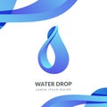 Water drop logo sign emblem design template. Abstract blue aqua droplet vector illustration Royalty Free Stock Photo