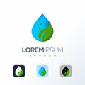 Water drop Logo Template vector illustration design. Wave concept. Clean water with leaf, Waterdrop icon Royalty Free Stock Photo