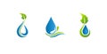Water drop logo. Leaf symbol icons, ecology, leaves set.