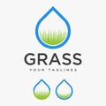 Water drop logos with grass, stock vector