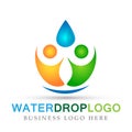 Water drop people logo hand care garden nature healthy and pure fresh water symbol elements design on white background