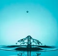 Water Drop Collisions Macro Photography with blue background