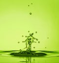 Water Drop Collisions Macro Photography with green background