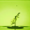 Water Drop Collisions Macro Photography with green background