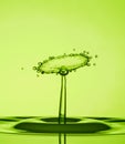 Water Drop Collisions Macro Photography with green background