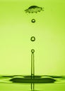 Water Drop Collisions Macro Photography with green background