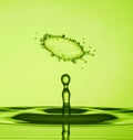 Water Drop Collisions Macro Photography with green background