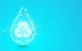 Water drop with recycle symbol from lines, triangles and particle style design