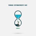 Water drop and sandglass icon with tree icon.World Environment d