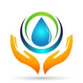 Water drop save water globe people life care logo concept of water drop wellness symbol icon nature drops elements vector design