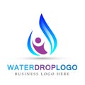 Water drop in save people logo save water plant spring nature symbol global nature elements design on white background